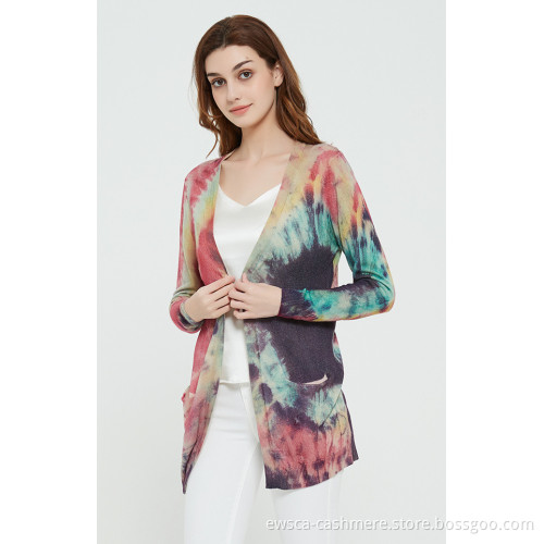 Tie Dye Printing Silk Cashmere Sweater